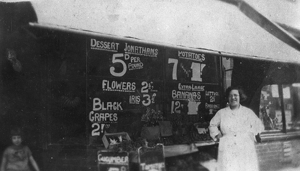Bella Outside The Ribeiro’s Greengrocer Shop On St James Road, Manchester, 1927.