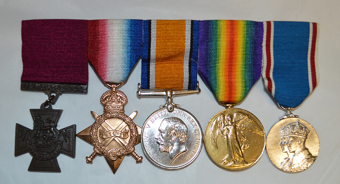 Miniature Versions Of Jack White’s Military Medals, The Victoria Cross, The 1914–15 Star, The British War Medal, The Allied Victory Medal And The Italian Bronze Medal For Military Valor.