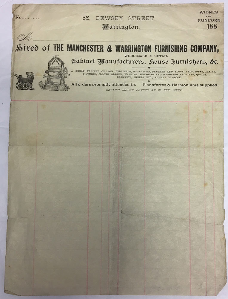 Headed Paper For Samuel Claff’s Furniture Works, The Manchester And Warrington Furnishing Company.