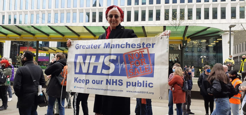 Pia Campaigning For The NHS In Manchester, 2021.